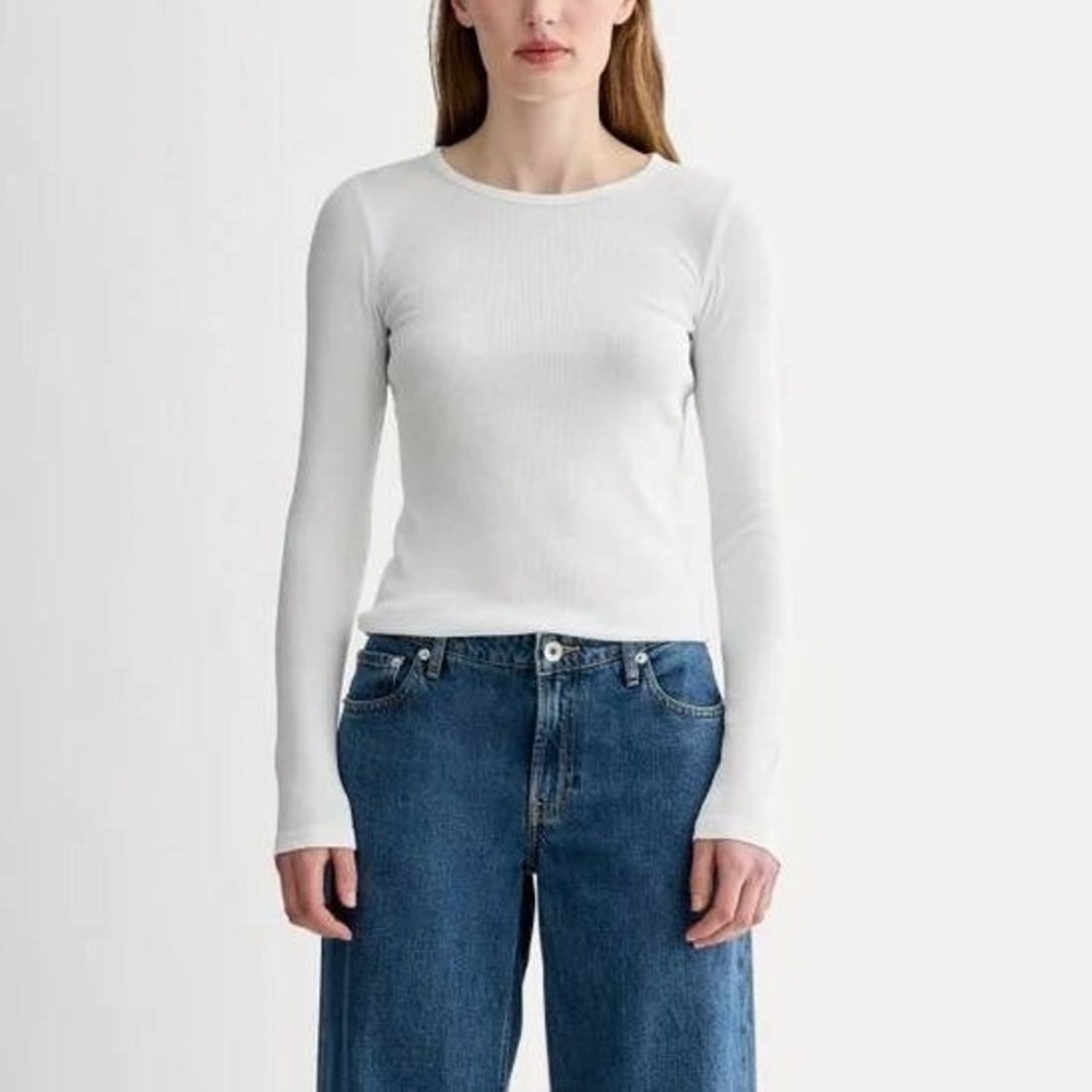 NEW Everlane The Luxe Rib Long-Sleeve Crew Women Small White Supima Cotton Basic